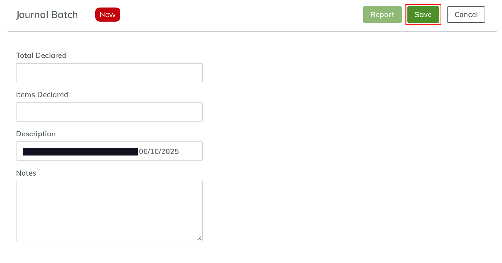 Screen shot of the Yardi Breeze journal batch view