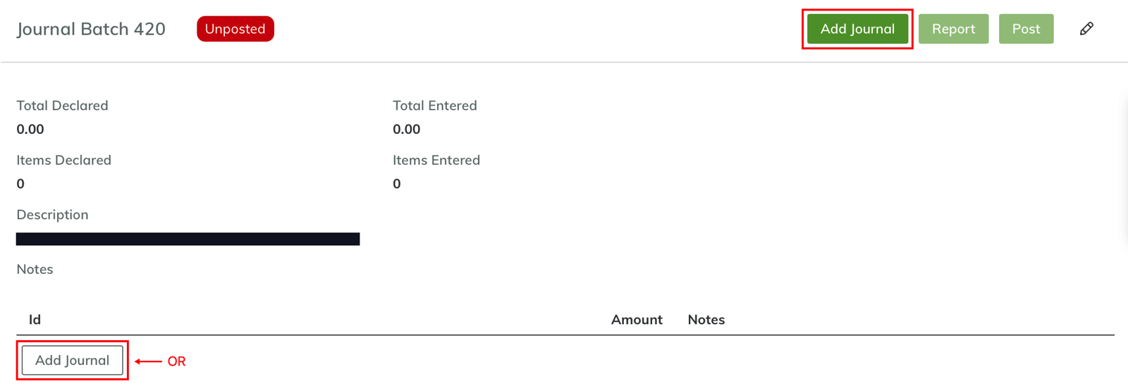 Screenshot of Yardi Breeze Journal Batch detail view
