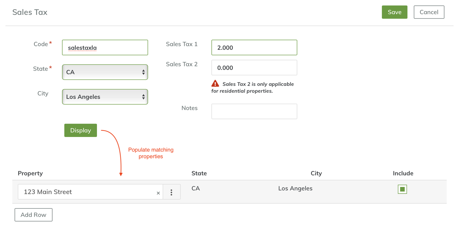 Screenshot Yardi Breeze new sales tax record dialog box